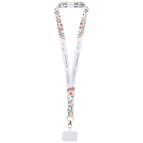 Tour de cou porte-téléphone publicitaire polyester Addie Blanc / Blanc